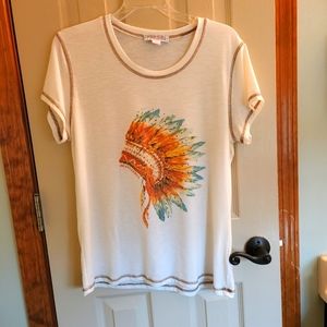 Native American headress tshirt w/ rhinestone studs Medium